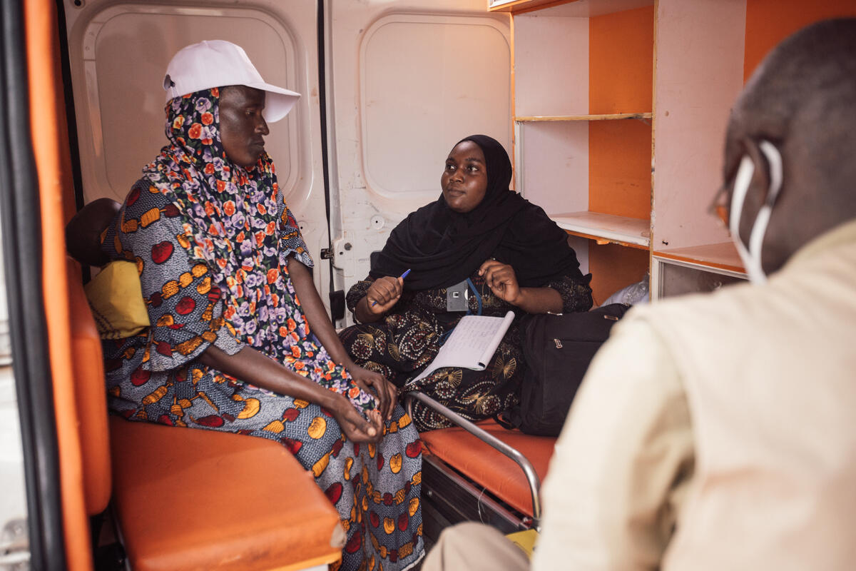 Inside a mobile clinic that provides health services for people living in Sénou camp for internally displaced people on the outskirts of Bamako, Mali.